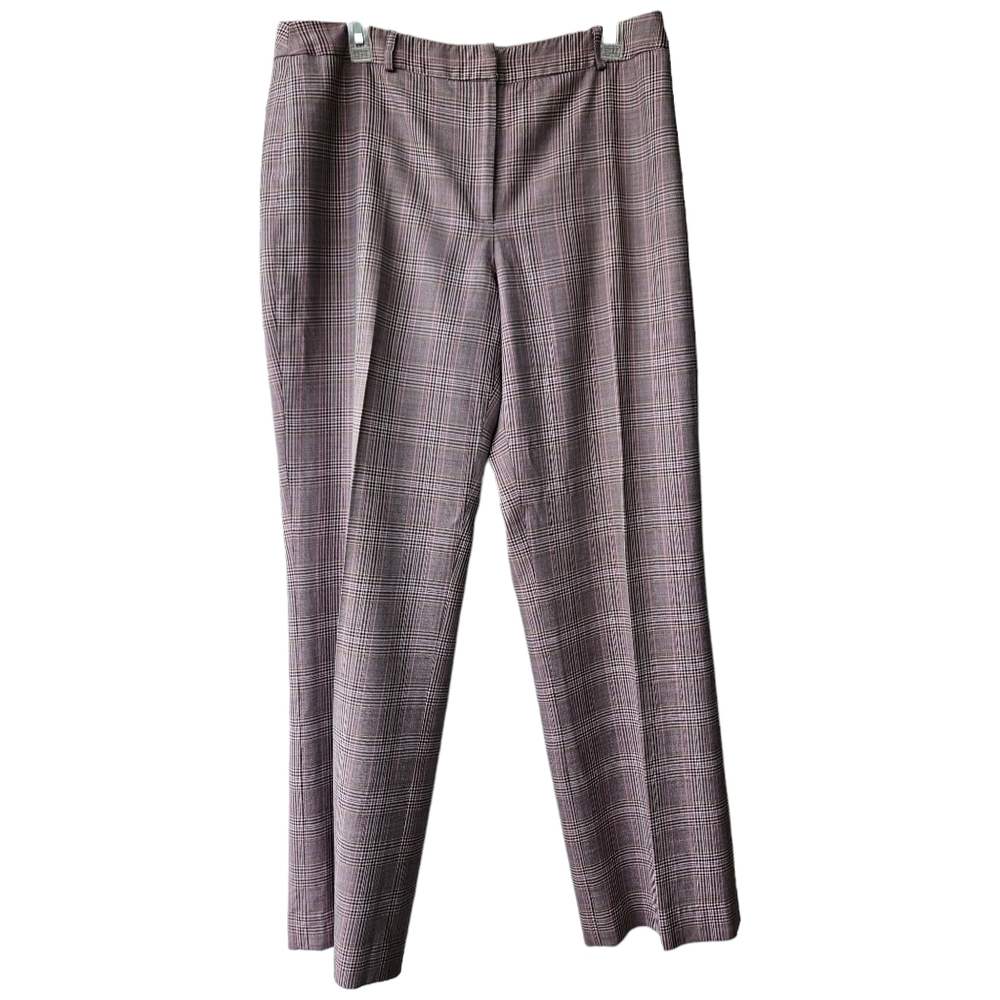 Anne Klein dusty pink & brown plaid thin woolen dress pants trousers wide leg 14